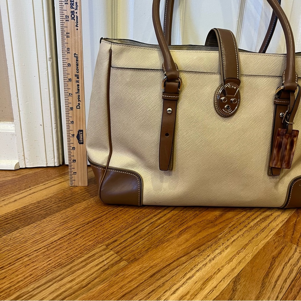 Tumi Voyageur Bailey Business Tote Shoulder Bag Leather Tan Brown Work Travel - Picture 14 of 15